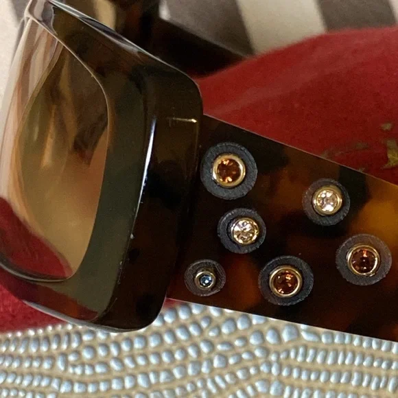 Judith Lieber Handmade in Italy Tortoise Crystal Encrusted Sunglasses